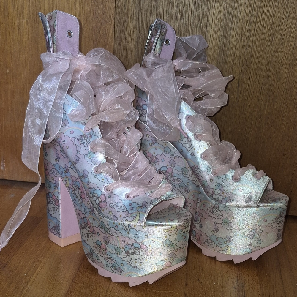 Pink Platform Heels with Ribbon Detail